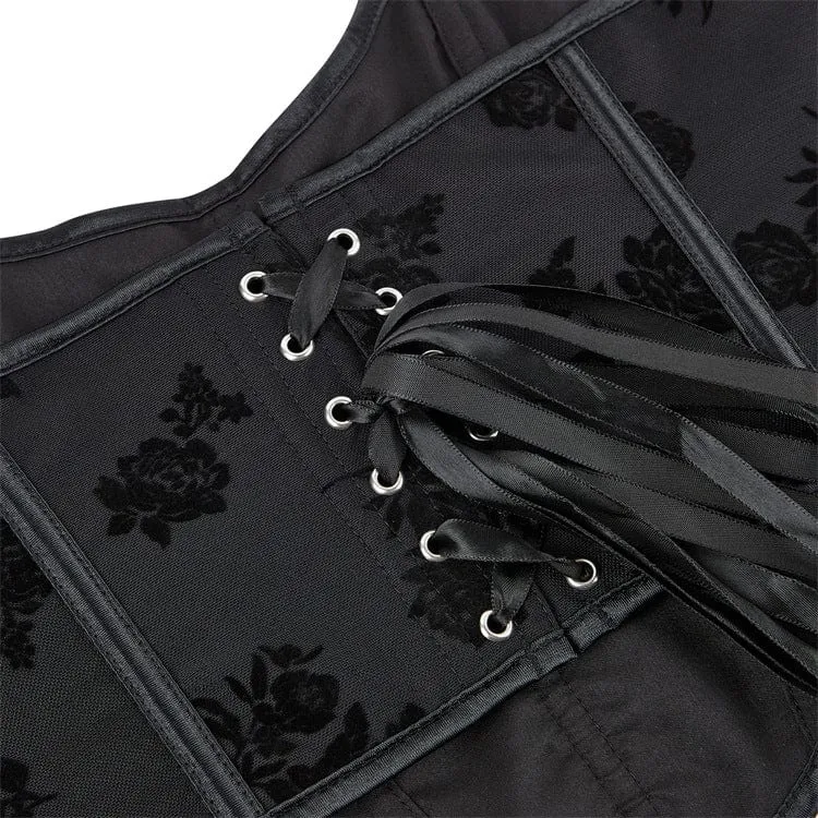 Gothic Rose besticktes Neckholder-Vollbrustkorsett für Damen