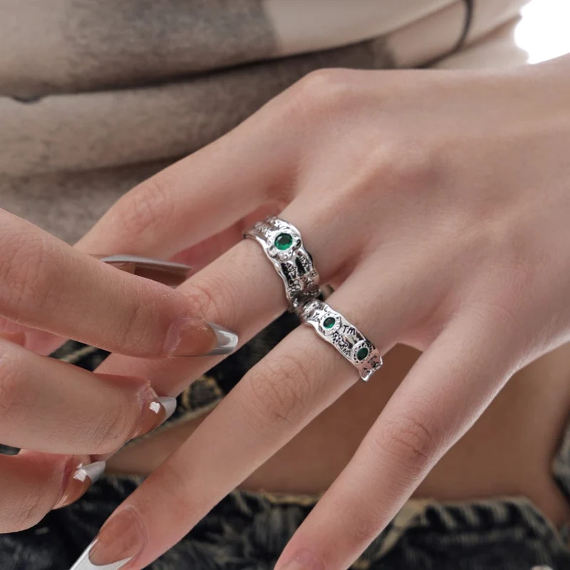 Offener Punk-Diamant-Graffiti-Ring für Damen
