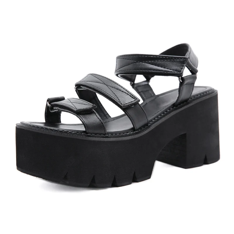 Punk-Plateausandalen mit Klettverschluss für Damen