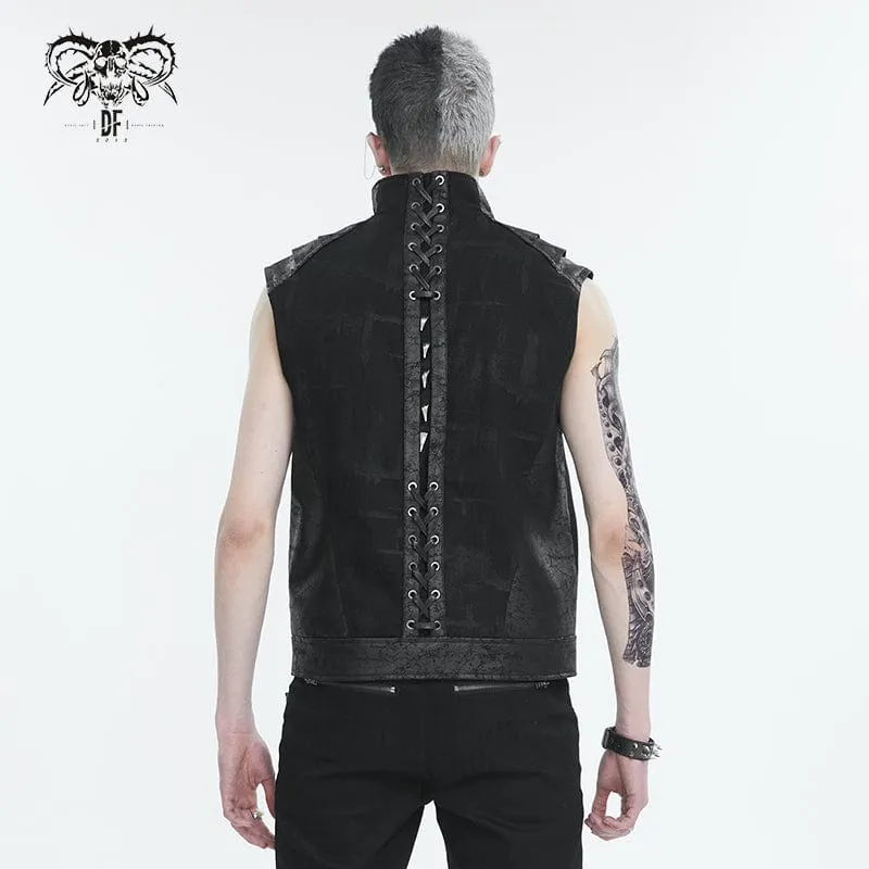 Herren Punk Stehkragen Nietenweste