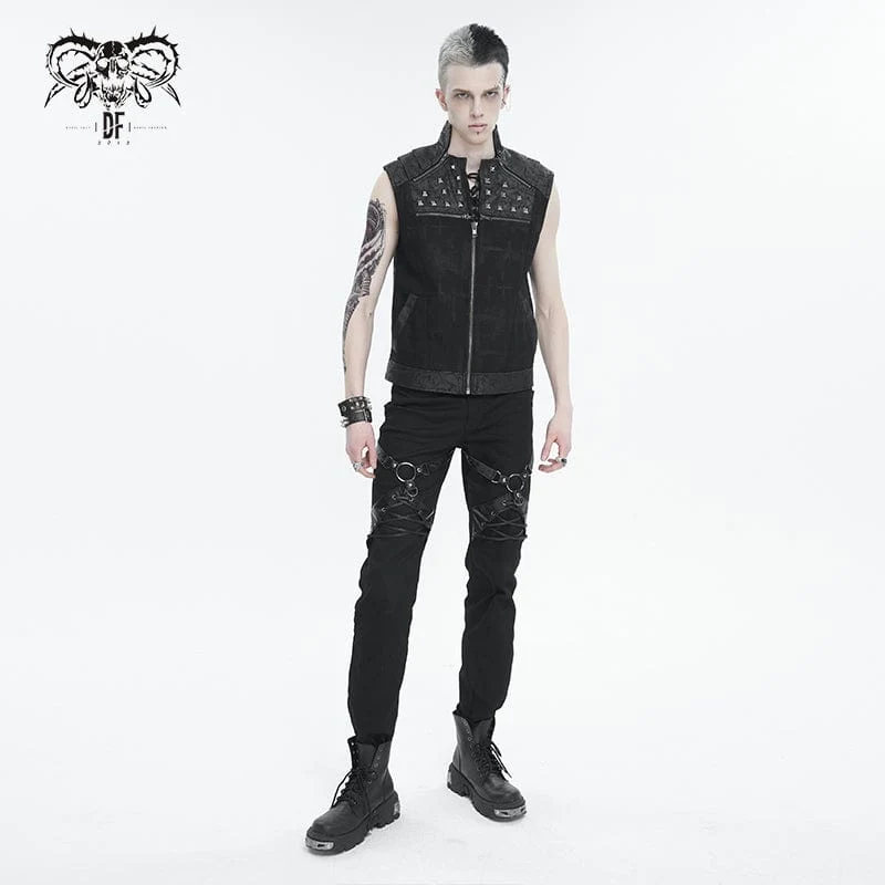 Herren Punk Stehkragen Nietenweste