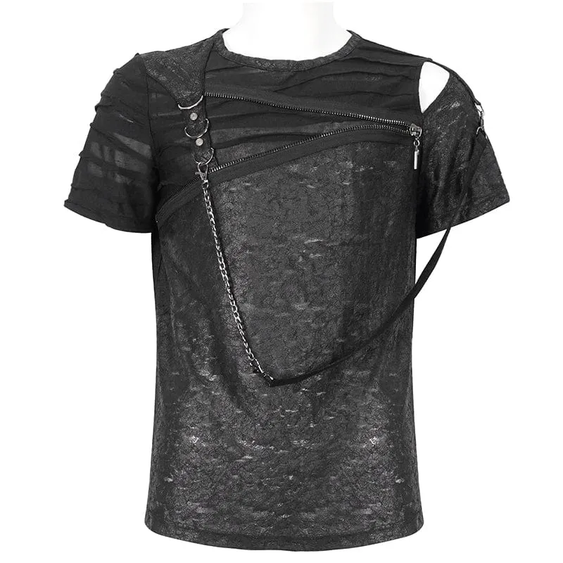 Herren-T-Shirt mit Punkausschnitt und Reißverschluss