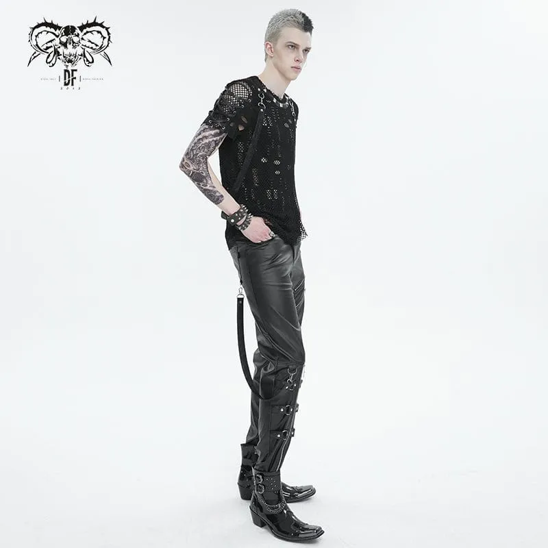 Herren Punk Ripped Strap Mesh T-Shirt
