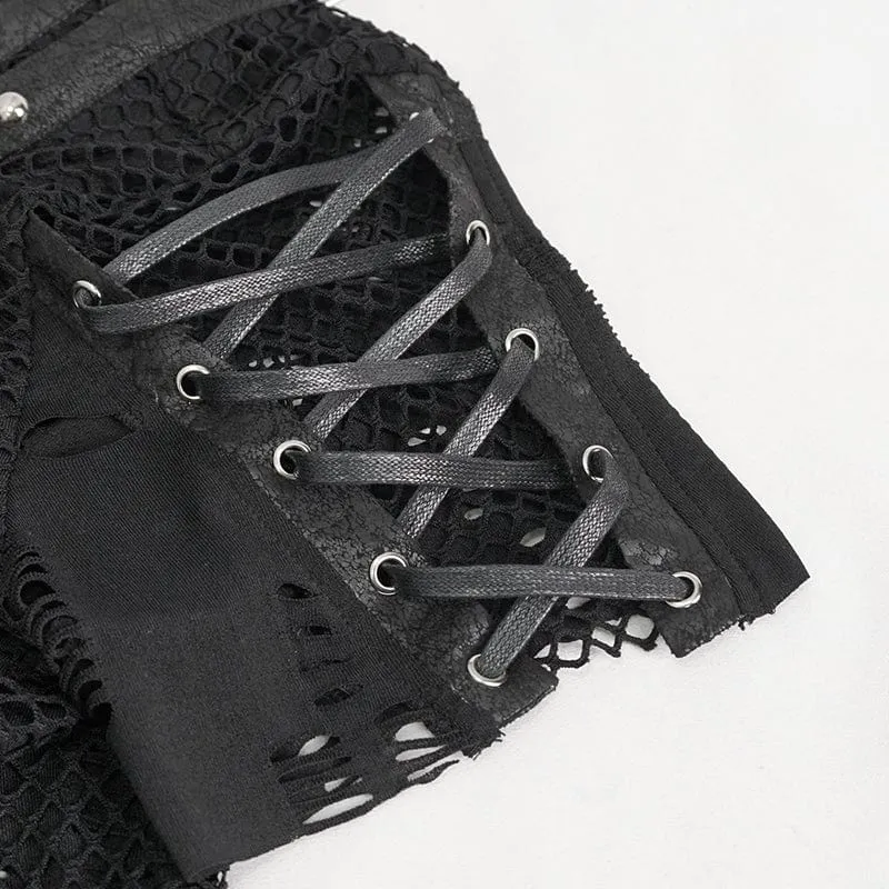 Herren Punk Ripped Strap Mesh T-Shirt