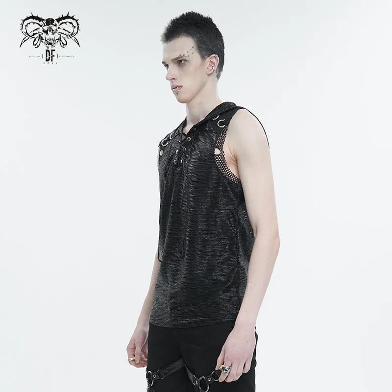 Herren Punk Strappy Mesh Splice Weste mit Kapuze