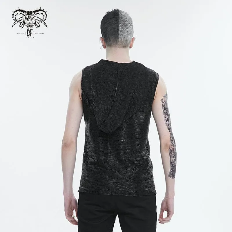 Herren Punk Strappy Mesh Splice Weste mit Kapuze