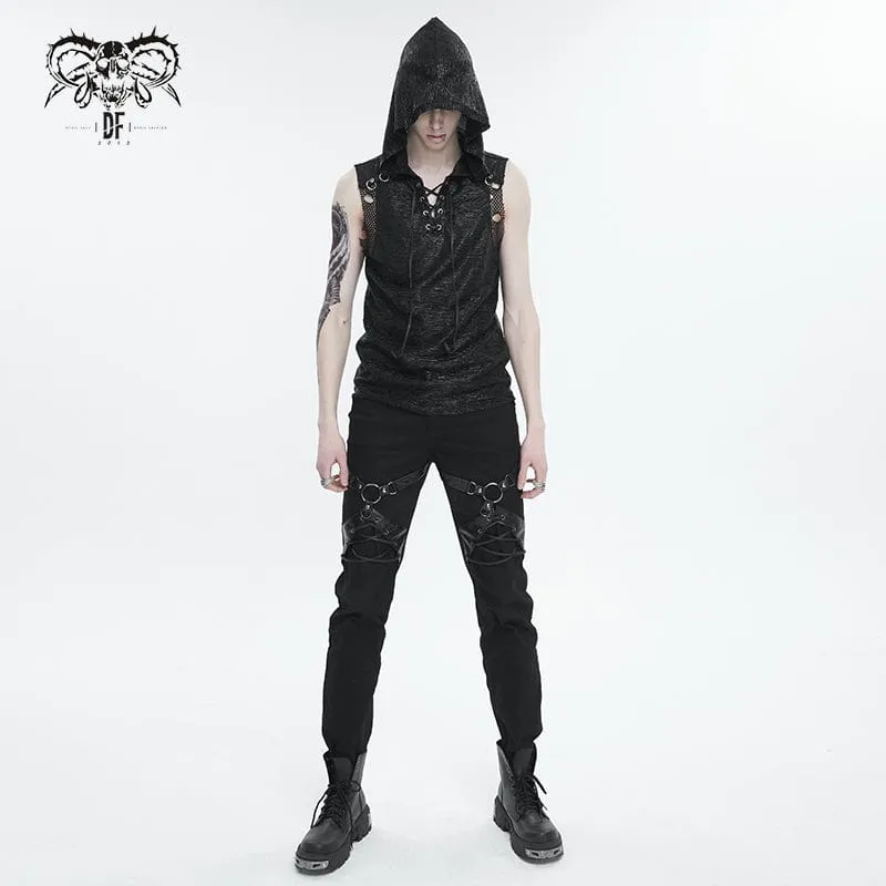 Herren Punk Strappy Mesh Splice Weste mit Kapuze