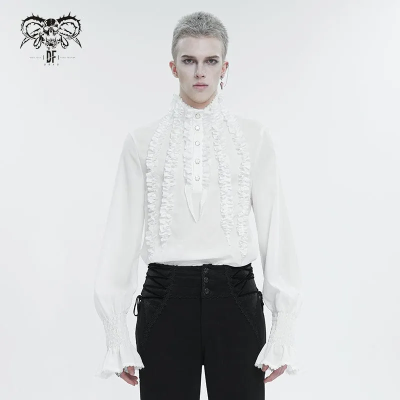 Herren Gothic Puffärmel Rüschenhemd Weiß