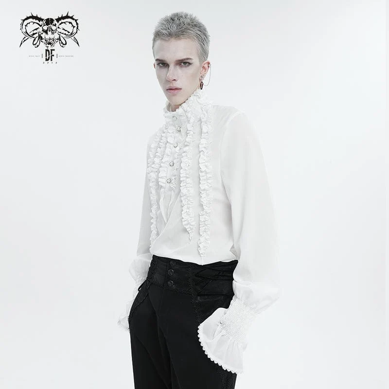 Herren Gothic Puffärmel Rüschenhemd Weiß