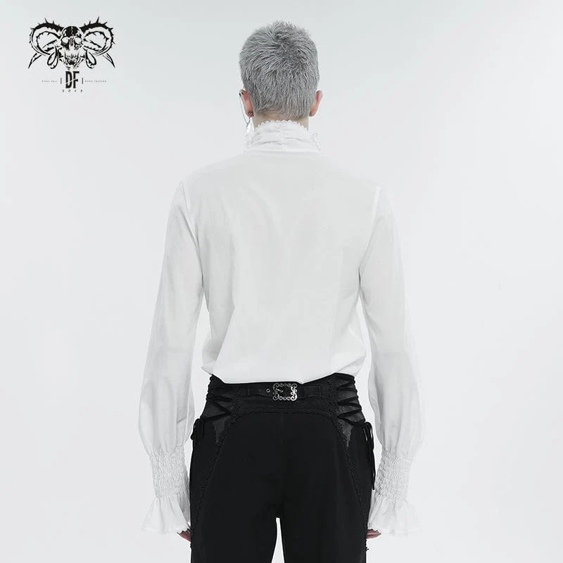 Herren Gothic Puffärmel Rüschenhemd Weiß