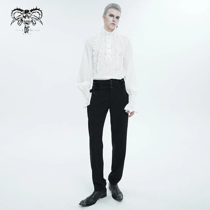 Herren Gothic Puffärmel Rüschenhemd Weiß