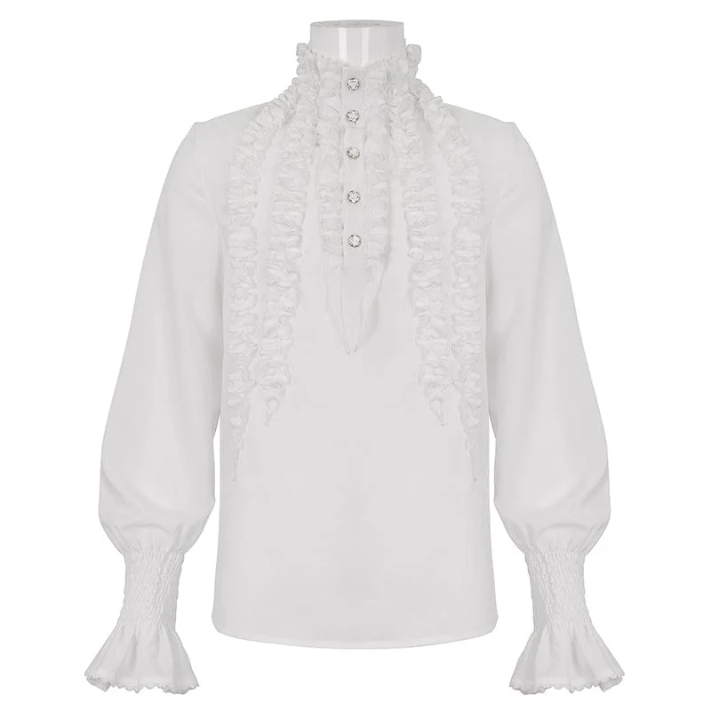 Herren Gothic Puffärmel Rüschenhemd Weiß