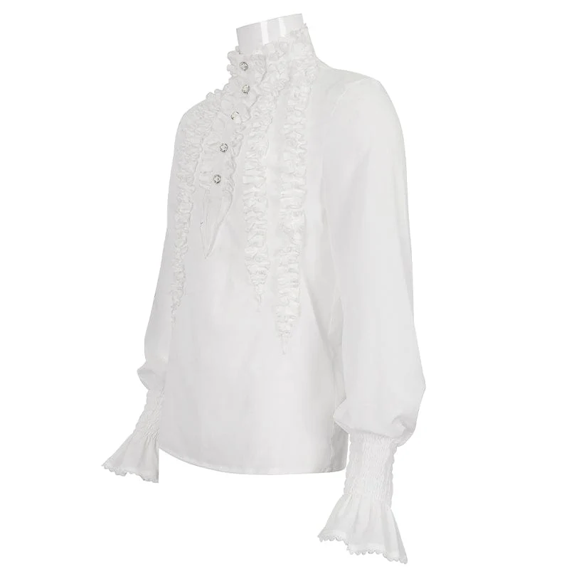 Herren Gothic Puffärmel Rüschenhemd Weiß