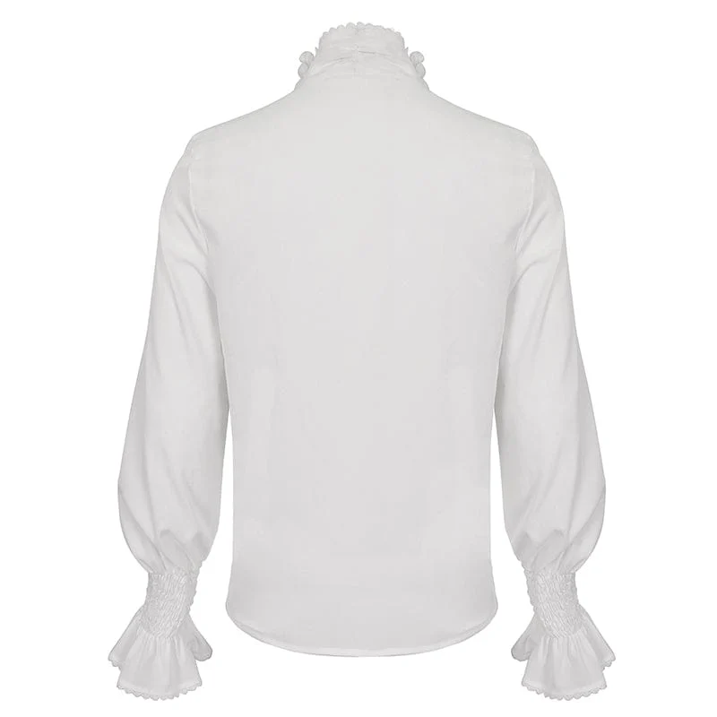 Herren Gothic Puffärmel Rüschenhemd Weiß