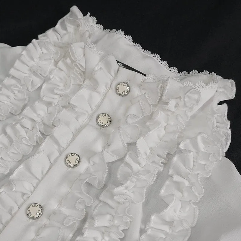 Herren Gothic Puffärmel Rüschenhemd Weiß