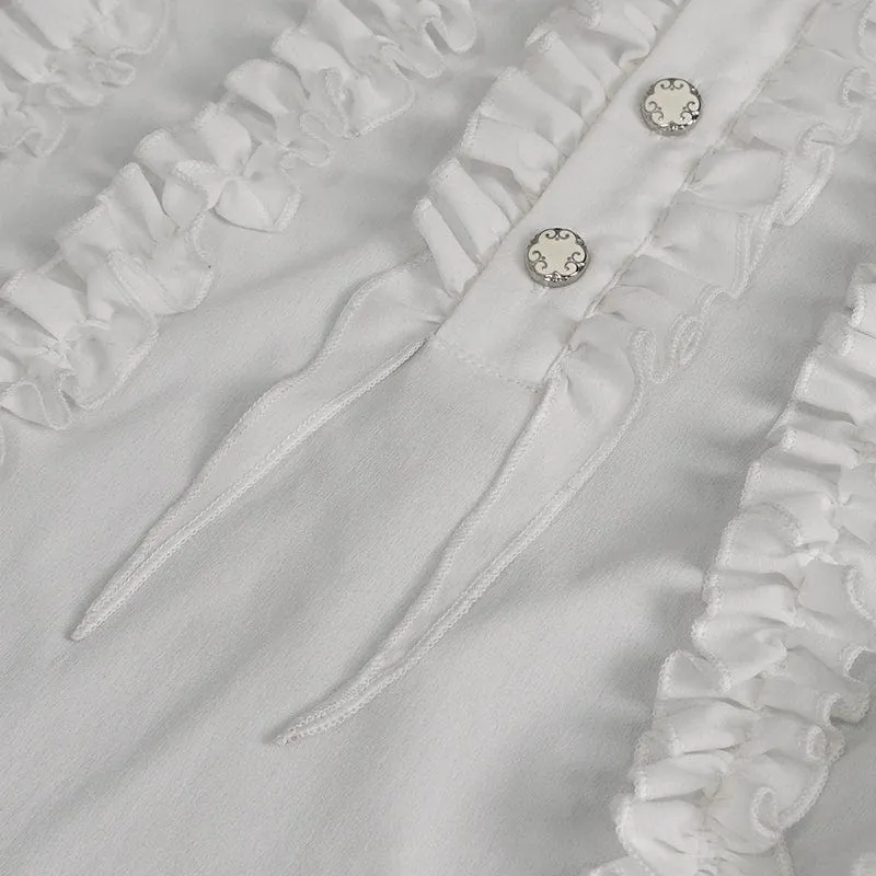 Herren Gothic Puffärmel Rüschenhemd Weiß