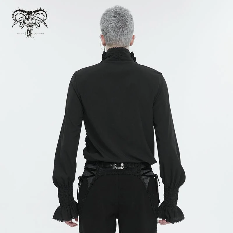 Herren Gothic Puffärmel Rüschenhemd Schwarz