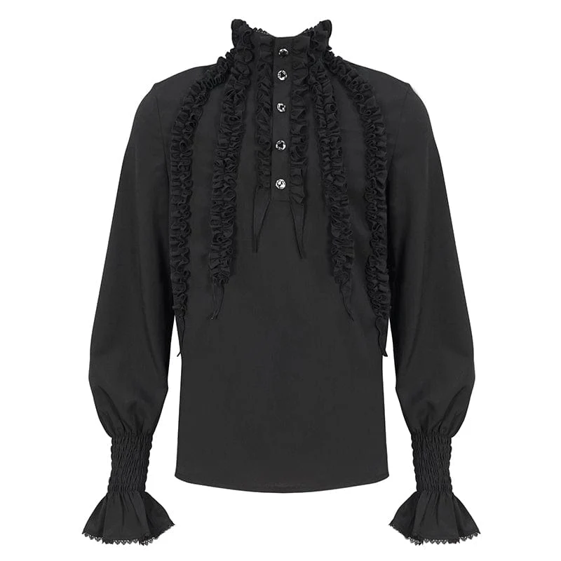 Herren Gothic Puffärmel Rüschenhemd Schwarz