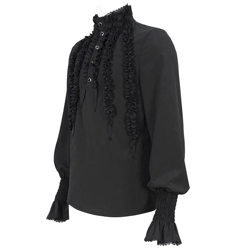 Herren Gothic Puffärmel Rüschenhemd Schwarz