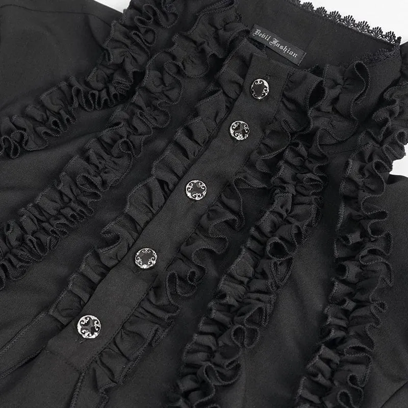 Herren Gothic Puffärmel Rüschenhemd Schwarz