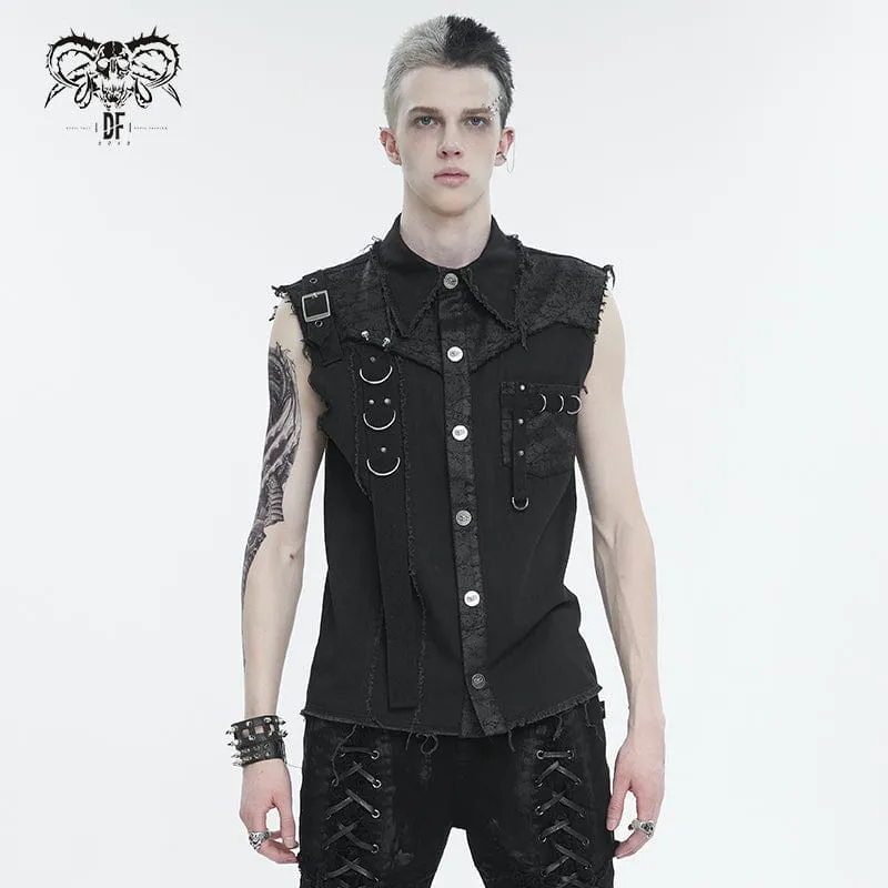 Herren Punk Buckle Splice unbesäumte Weste