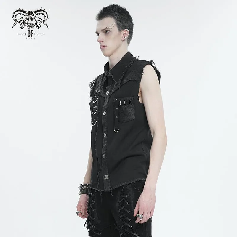 Herren Punk Buckle Splice unbesäumte Weste