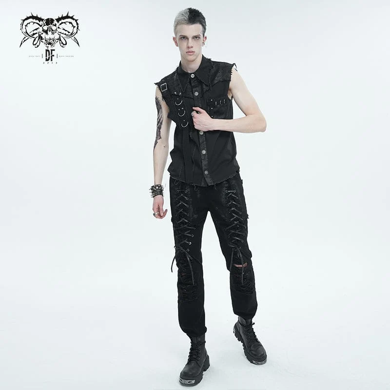 Herren Punk Buckle Splice unbesäumte Weste