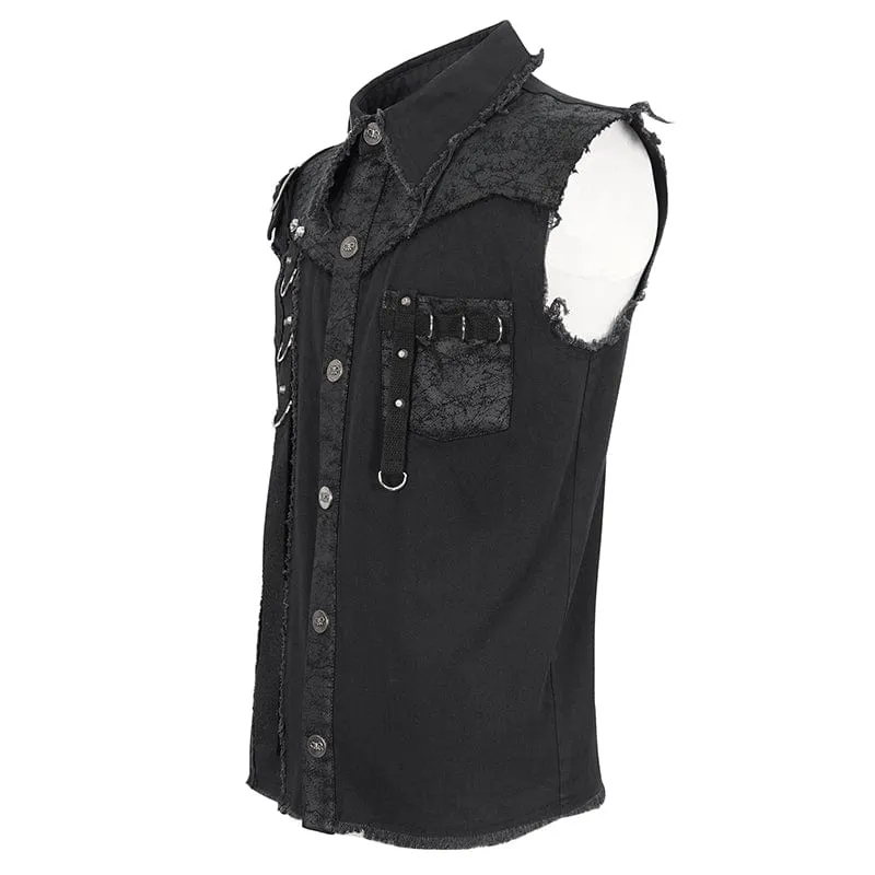 Herren Punk Buckle Splice unbesäumte Weste