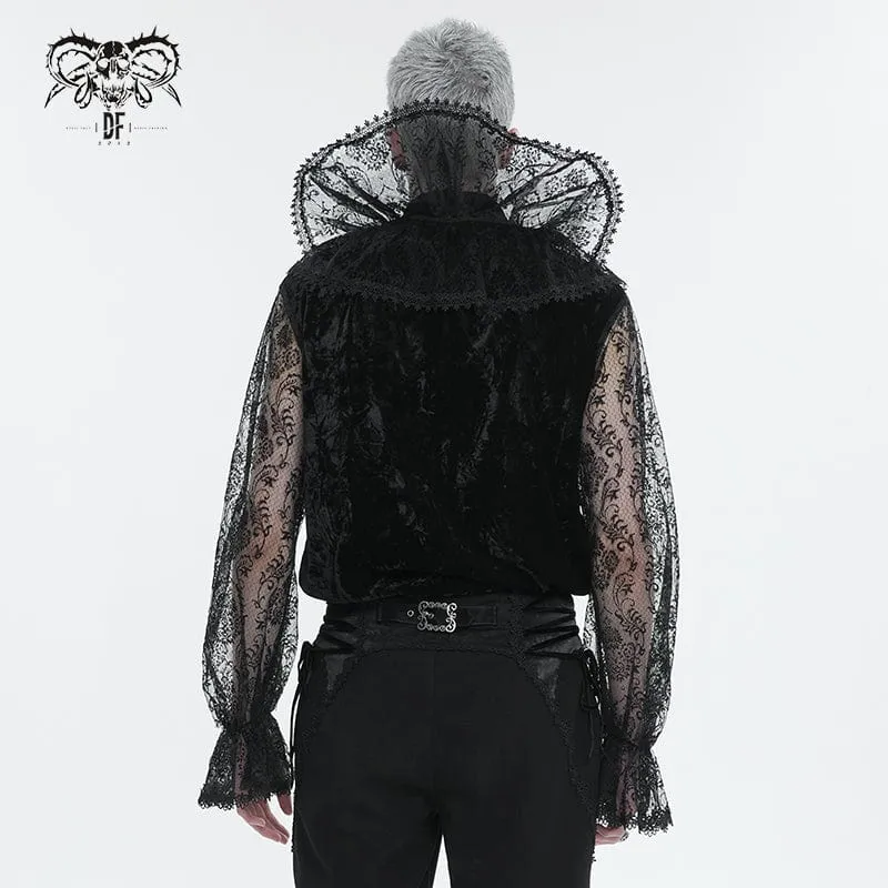 Gothic-Hemd mit Stehkragen und Spitzenärmeln für Herren