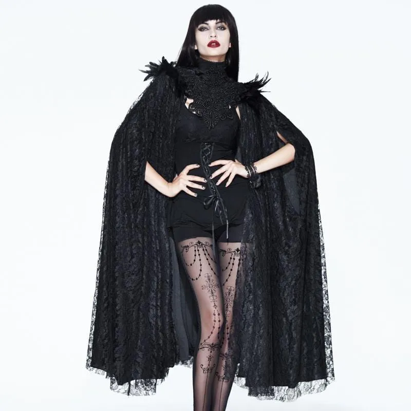 Damen Vintage Goth Lace Cape
