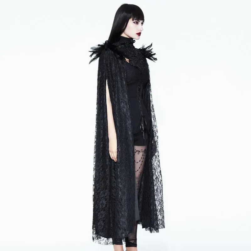 Damen Vintage Goth Lace Cape