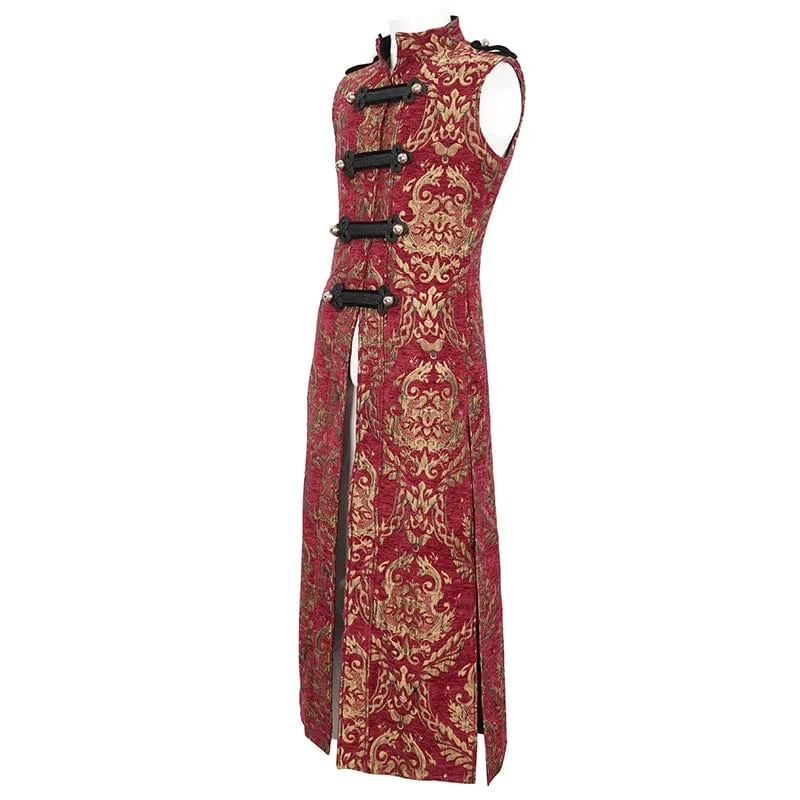 Herren Gothic Stehkragen Totem bestickte Weste Rot
