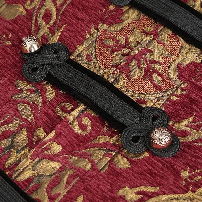 Herren Gothic Stehkragen Totem bestickte Weste Rot