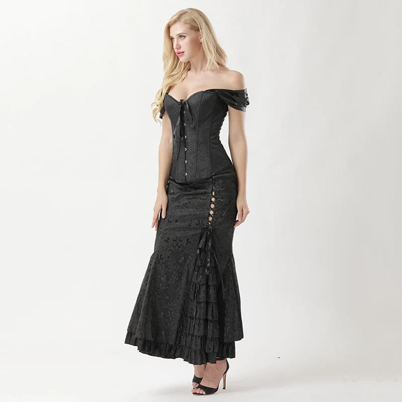 Schulterfreies Gothic-Riemchen-Overbust-Korsett für Damen