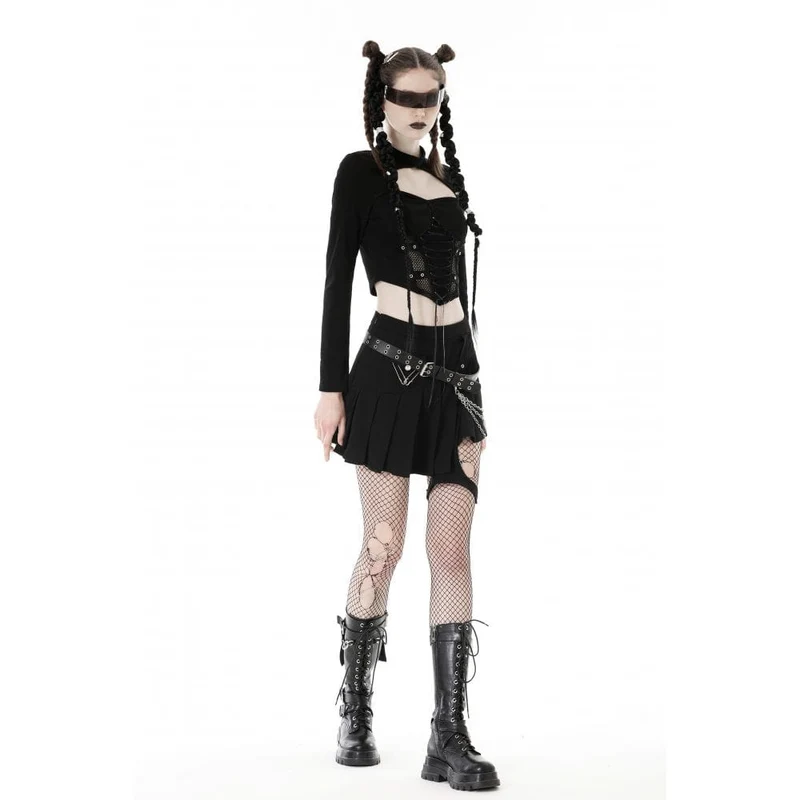 Punk-Riemchen-Crop-Top mit Ausschnitt und Splice-Motiv für Damen
