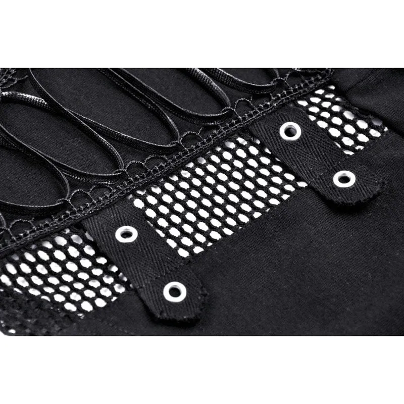 Punk-Riemchen-Crop-Top mit Ausschnitt und Splice-Motiv für Damen