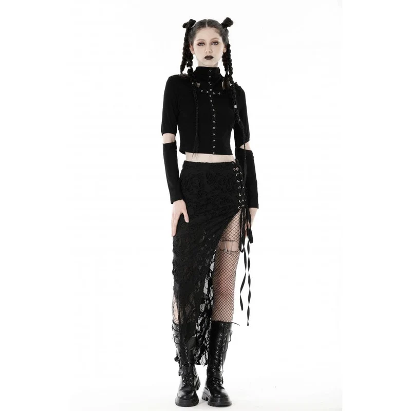 Punk-Crop-Top für Damen mit Ösenausschnitt und zerrissener Kapuze