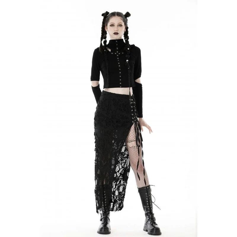 Punk-Crop-Top für Damen mit Ösenausschnitt und zerrissener Kapuze