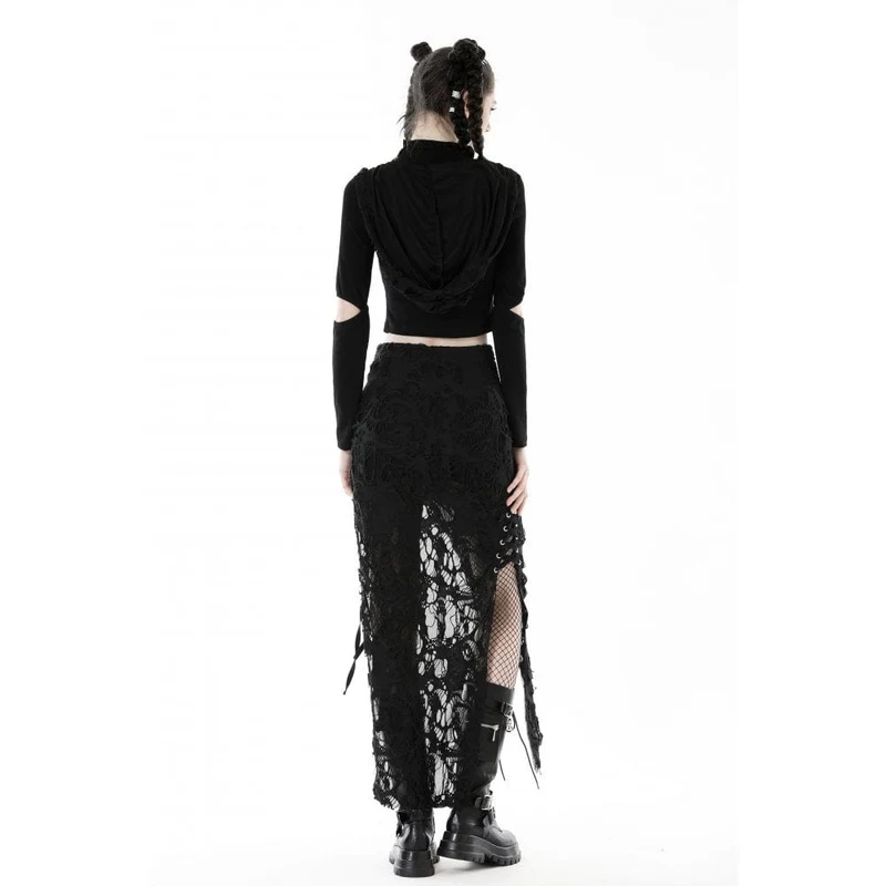 Punk-Crop-Top für Damen mit Ösenausschnitt und zerrissener Kapuze