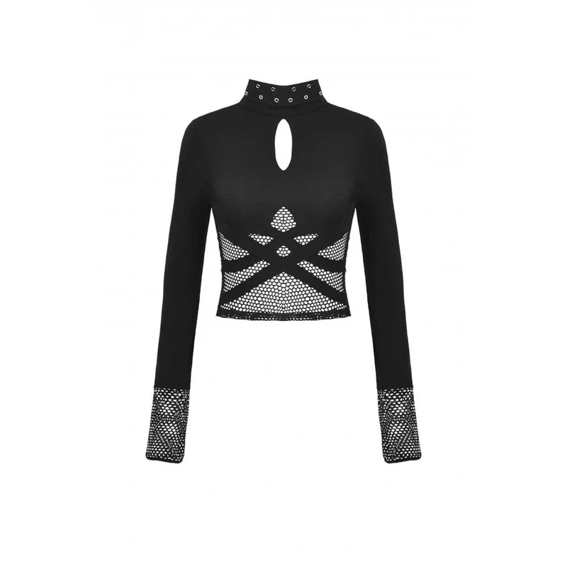 Damen Punk Cutout Mesh Splice Crop Top