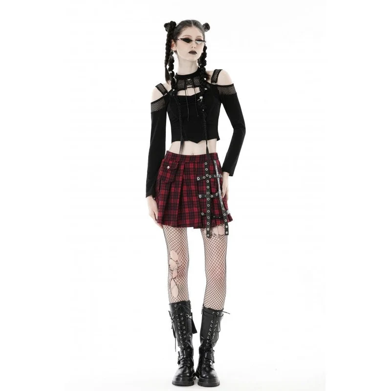 Damen Punk Off Shoulder Mesh Splice Crop Top