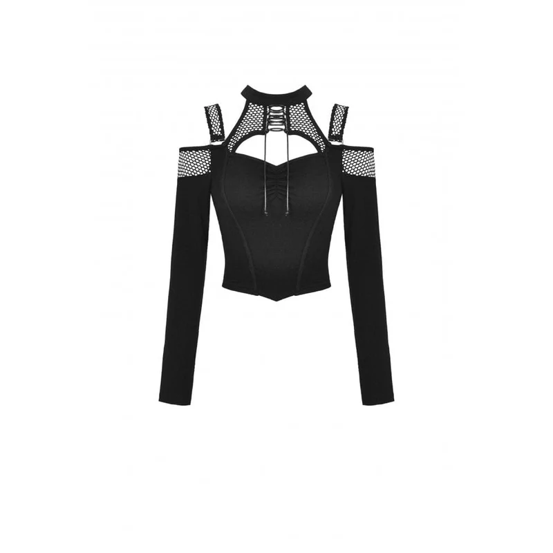 Damen Punk Off Shoulder Mesh Splice Crop Top