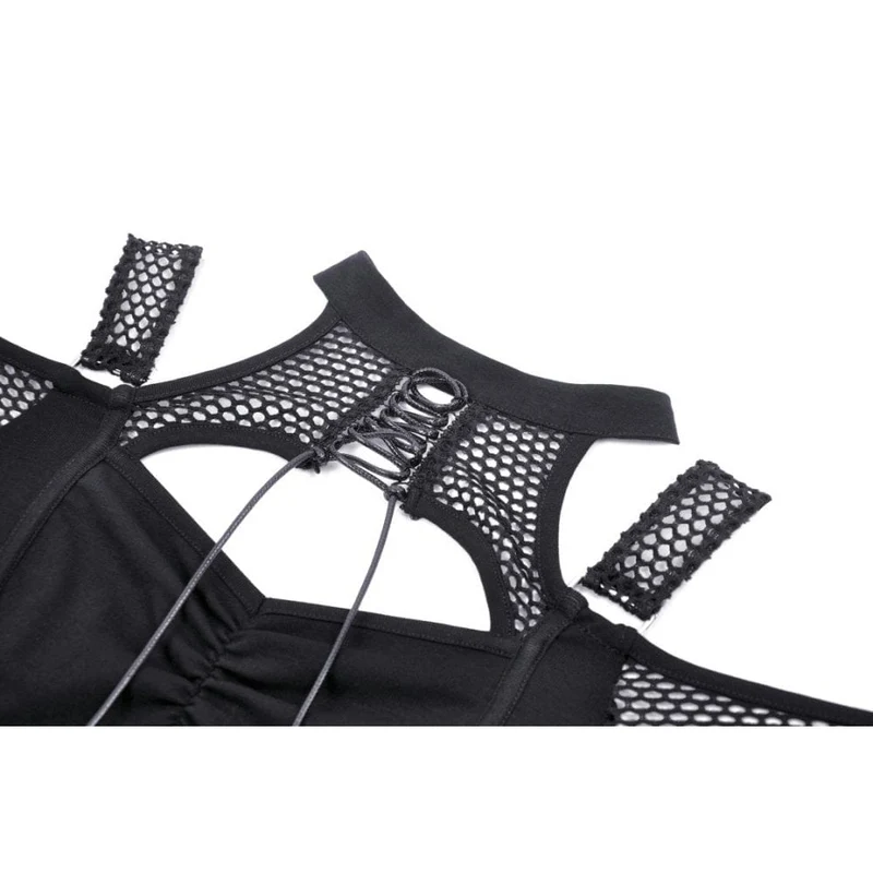 Damen Punk Off Shoulder Mesh Splice Crop Top