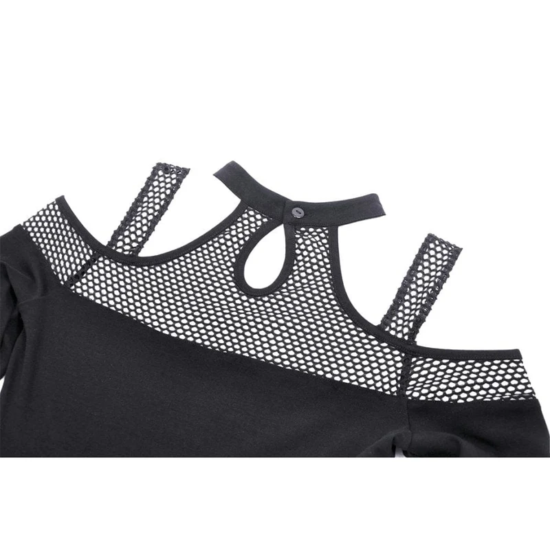 Damen Punk Off Shoulder Mesh Splice Crop Top