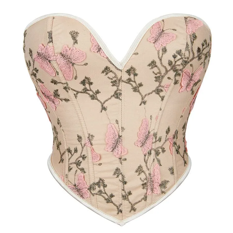 Damen-Vollbrustkorsett mit Gothic-Schmetterlingsstickerei