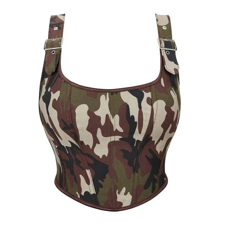 Damen-Overbust-Korsett mit Grunge-Camouflage-Schnallen