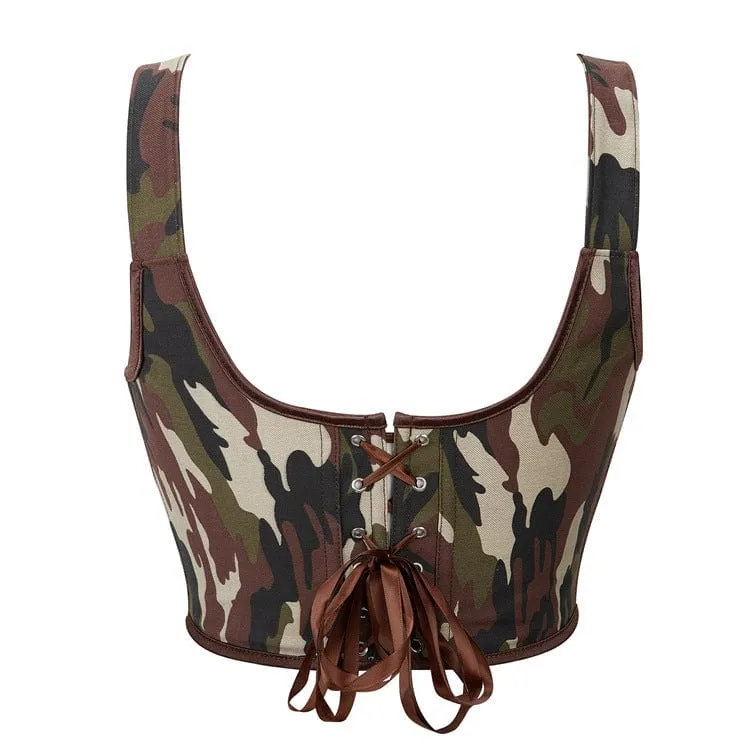 Damen-Overbust-Korsett mit Grunge-Camouflage-Schnallen