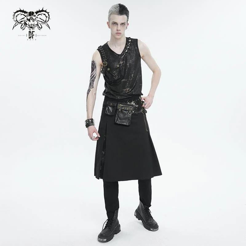 Gothic Tie-dyed Splice Kilt für Herren mit Gürteltasche