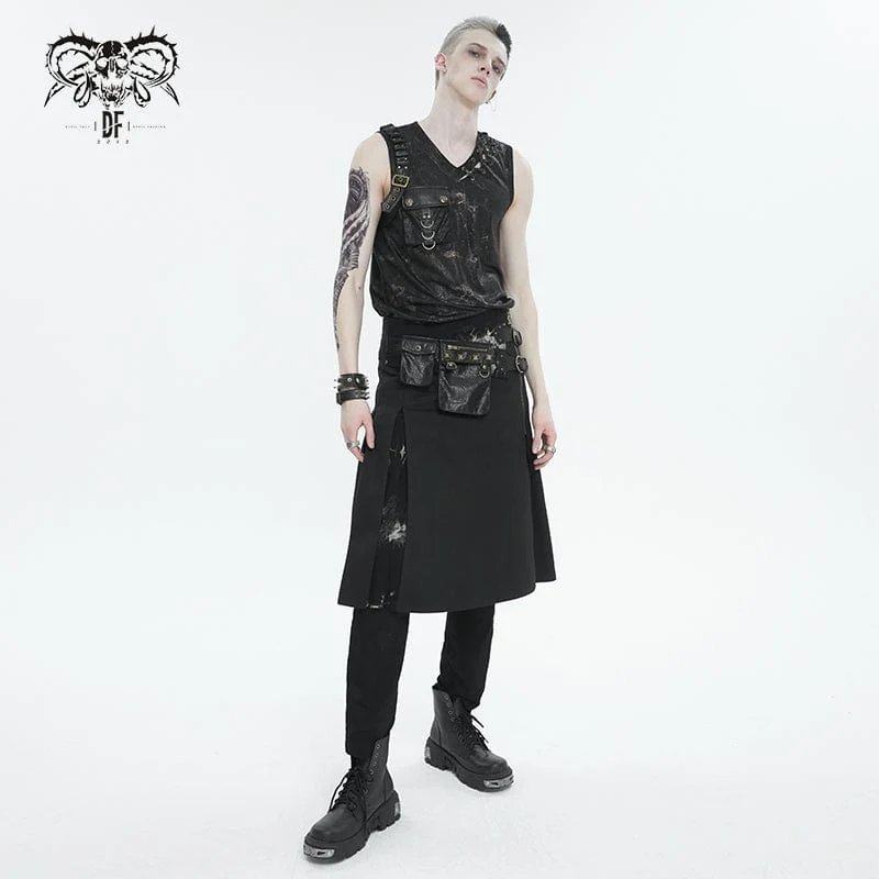 Gothic Tie-dyed Splice Kilt für Herren mit Gürteltasche