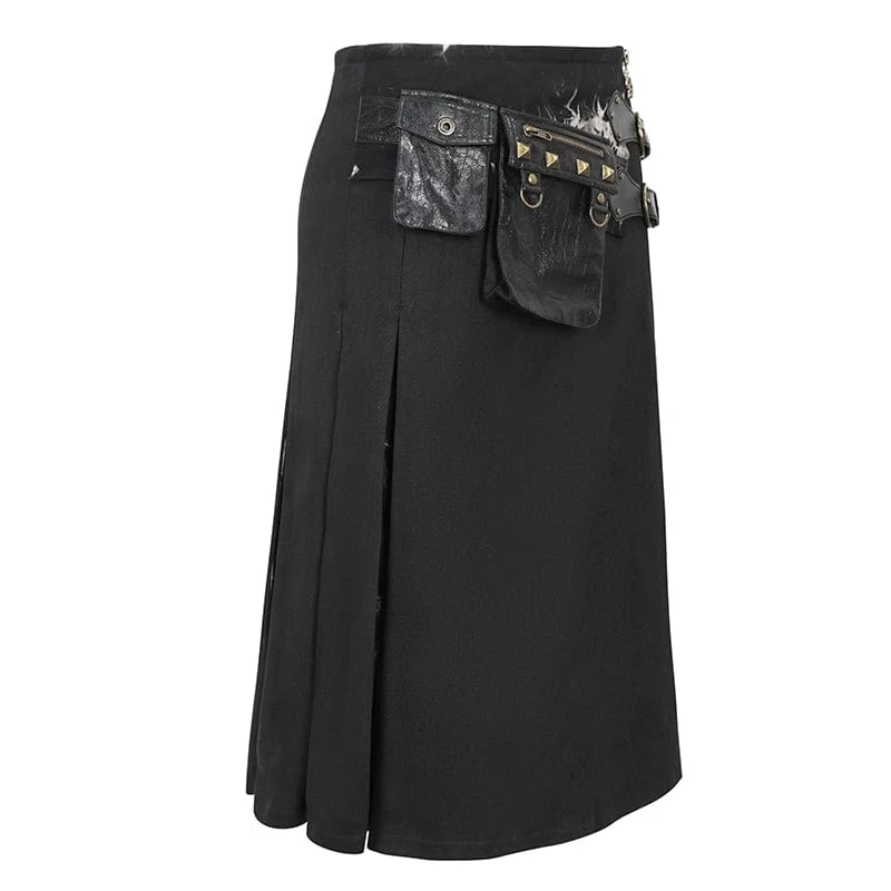 Gothic Tie-dyed Splice Kilt für Herren mit Gürteltasche